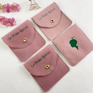 Custom logo 8*8cm <b>Small</b> Pink Microfiber Jewelry Bag Pouch Jewelry Pouch Packaging Bag with Insert Card for Earring Display - Product Image 5