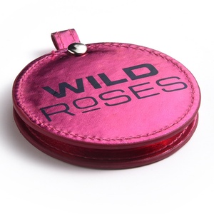 Two Sides PU Leather Round Pocket Rose Red Makeup Sliding <b>Compact</b> <b>Mirror</b> for Women - Product Image 5