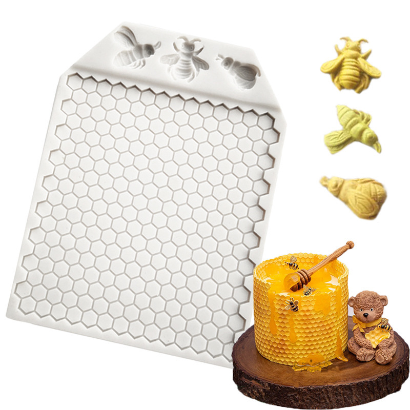 Lot de 3 moules en silicone à 7 cavités en forme d'abeille en