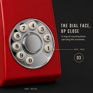 Téléphone fixe mural rouge antique à cadran rotatif avec cordon spiralé - Product Image 5