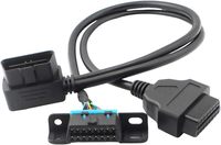 Kabel Pembagi OBD2 16 Pin Universal Sudut Kanan, Konektor J1962 1 Male ke 2 Female dengan Braket Pemasangan di Bawah Dasbor 50cm