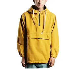 Custom men Plus Size half zip Streetwear Anorak Windbreaker Jacket with Hood Wholesale