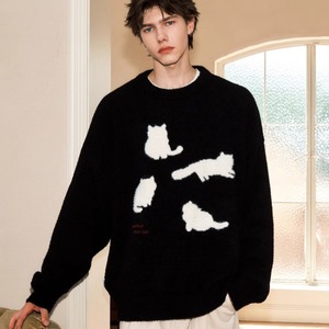 Mùa Thu Mùa Đông Phong Cách Hàn Quốc Người Đàn Ông Của Polyester In Động Vật Áo Len Thời Trang Lỏng Dệt Kim Áo Phía Trước Logo Lười Biếng Phong Cách Cặp Vợ chồng - Product Image 3