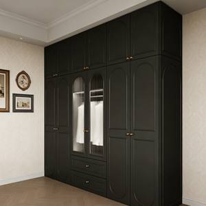 Armoire à portes battantes, placard de chambre à coucher, panneau noir et quincaillerie en laiton, porte en verre cintré, du sol au plafond, armoires sur mesure faites à la main - Product Image 4