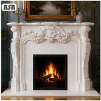 BSA Custom Hand Carved White Marble Fireplace Surround French Rococo Rose Flower Carving Stone Fireplace Mantel High End Villa