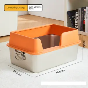 Manufacturers Wholesale 1 Semi-enclosed Removable Splashproof Stainless Steel Cat Toilet Basin Cat Litter Box