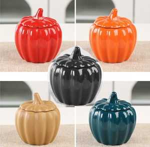Nouveau pot à <span class=keywords><strong>bougie</strong></span> en céramique en forme <span class=keywords><strong>de</strong></span> citrouille avec couvercle, design corail, pour Halloween, festival, rangement, <span class=keywords><strong>bougie</strong></span> en <span class=keywords><strong>cire</strong></span> <span class=keywords><strong>de</strong></span> soja, poignée <span class=keywords><strong>de</strong></span> porte <span class=keywords><strong>de</strong></span> placard - Product Image 2