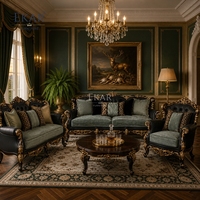 Jardin Sage Tri-Arched fluwelen bank |   Luxe Rococo Zwart &amp;   Gouden bank met spijkerkopversiering - EKAR FURNITURE