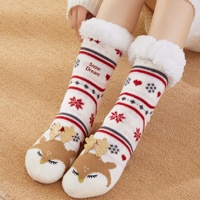 Chaussettes douillettes en sherpa à motif rennes et flocons de neige pour Noël, chaussettes pantoufles chaudes et douces en peluche pour l'hiver, antidérapantes pour la maison, vente en gros