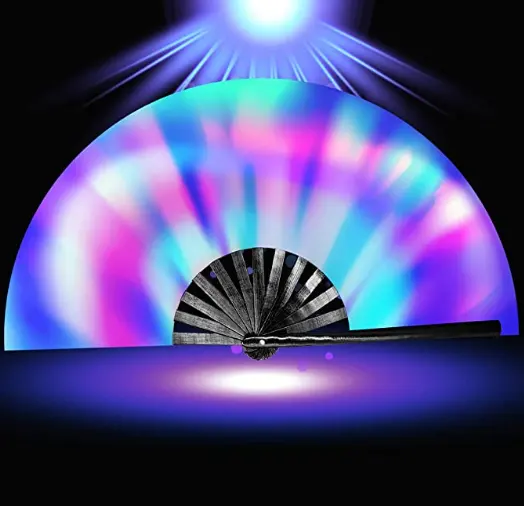 UV Glow Fan kadınlar/erkekler için, büyük Rave Fan bambu naylon bezi el fanı performans, dans, festivali parti, EDC,