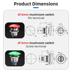 Kẽm-nhôm hợp kim nút 16mm 19mm 22mm màu đỏ màu xanh lá cây <span class=keywords><strong>push</strong></span> <span class=keywords><strong>button</strong></span> nấm đầu tạm thời Báo Chí chuyển đổi - Product Image 5