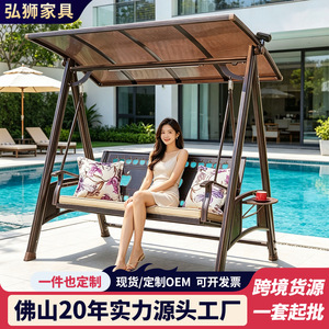Outdoor <b>Wooden</b> Swing <b>Bench</b> For Courtyard 2 Seater Scandinavian Style With Canopy Patio Furniture - Product Image 5