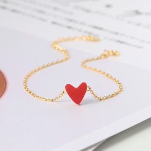 Pulsera de plata de ley 925 con corazón de amor, brazalete con abalorio de Coral rojo sintético, chapado en oro de 14K, precio bajo, venta al por mayor, HI065 - Product Image 2