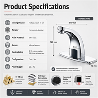 Robinet intelligent sans contact ZOGII CE Europe Amérique du Nord en laiton à trou unique avec capteur, économie d'eau automatique, pour hôtel, céramique