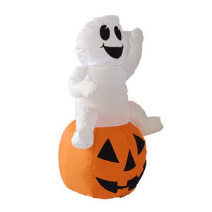 Decorazione Gonfiabile Professionale in Terylene per Halloween con Dimensioni Personalizzabili, Elfo Arancione e <span class=keywords><strong>Bianco</strong></span> Seduto su Zucca con Luci LED - Product Image 2