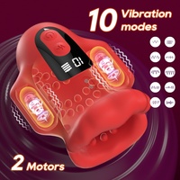 Big-Mouth Delay Trainer, Masajeador de Pene Masculino con 10 Modos de Vibración, Silicona, Carga Magnética USB, Pantalla LCD, Copa, Juguete Sexual para Adultos