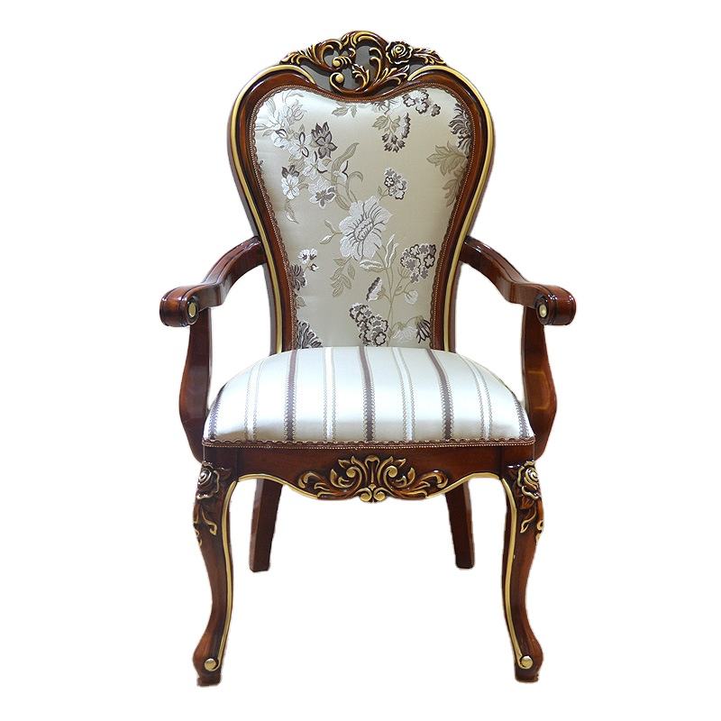 European Carved Luxury All Solid Wood Oak High-grade Armchair 
