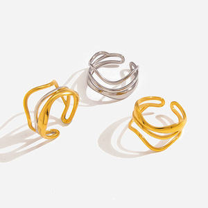Wave <b>Ring</b> Geometric Stainless Steel Two Tone Gold Silver Women's Fashion Jewelry Gift - Product Image 1