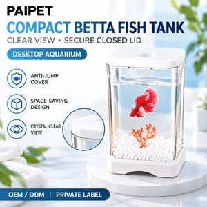 PAIPET Pecera Pequeña Transparente para Escritorio, Pecera para Peces Dorados con Luz LED, Acuario Transparente - Product Image 1