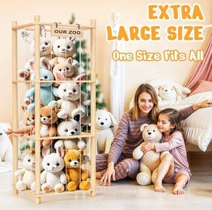 منظم تخزين حيوانات خشبية محشوة-رف حامل لعبة لطيف للأطفال الصغار ، عرض حيوانات قطيفة لغرف الأطفال - Product Image 4