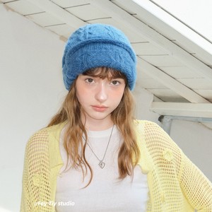 Korean Style Handmade Knitted Wool <b>Beret</b> For Women Winter Warm Windproof Fleece Hat Morning Glory Blue - Product Image 4