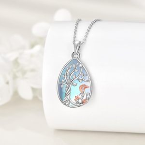 Collana con Ciondolo Albero della Vita in Argento Sterling S925 con Pietra di Luna, Disegni Gatto/Lupo/Gufo/Volpe/Nettuno/Uccello Colibrì/Angelo per Donne e Ragazze - Product Image 3