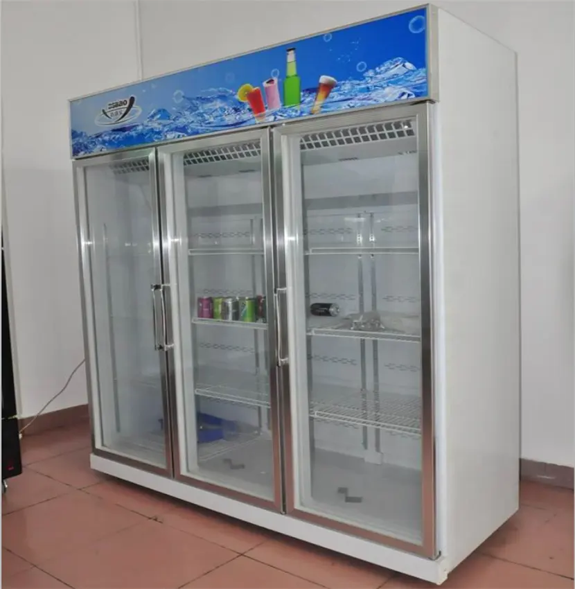 Minus 22 Degrees Commercial three Glass Doors Frozen Food Upright Vertical Display Freezer