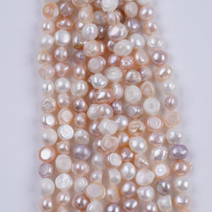 Perles d'eau douce naturelles, 18 cm, 8-9 mm, baroques, semi-finies, perles brillantes double face, trou latéral disponible pour la vente en gros - Product Image 4