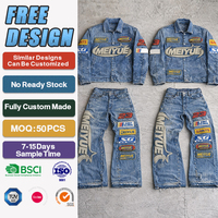Ensemble survêtement streetwear pour homme avec logo brodé personnalisé, veste délavée à l'acide et jean en denim