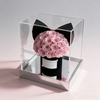 Bouquet de roses éternelles en gros, roses véritables préservées dans une boîte miroir acrylique, cadeau romantique pour la Saint-Valentin