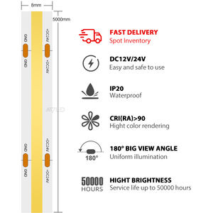 Warm Cold Natural White 5 Meters Roll DC 12V 24V Cuttable COB LED <b>Light</b> Strip for Indoor Decoration - Product Image 3