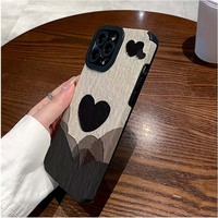 Coque de téléphone portable en cuir artificiel TPU avec impression de cœur noir pour iPhone X Xr 11 12 13 14 15 16 17 18 Pro Max