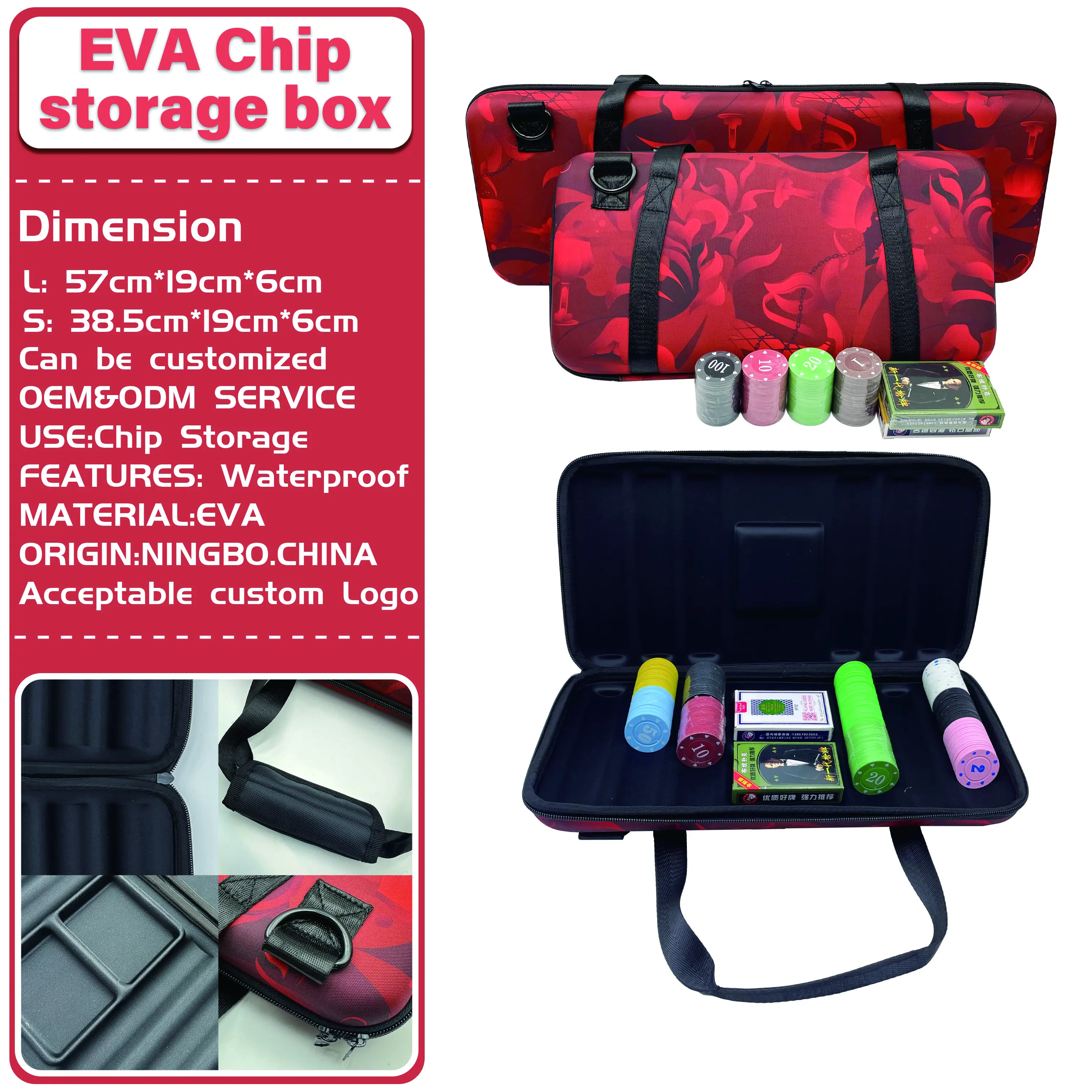 Fabricante personalizado Eva 1000/2000/500/300 capacidad Poker Chip Case Poker Chips Box,Composite Casino Clay Chip Maleta de transporte