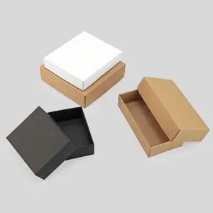 Kotak kertas warna cokelat putih hitam noncetak dengan tutup yang dapat dilepas untuk kemasan barang kecil
