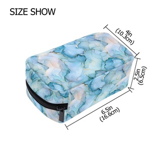 Portable Small Travel Toiletry Pouch Make up Bag Custom Logo Blue Marble Cosmetic Bag Custom Travel <b>Case</b> <b>Makeup</b> Bag - Product Image 3
