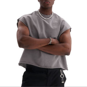 Camiseta sin mangas transpirable personalizada <span class=keywords><strong>de</strong></span> alta calidad para <span class=keywords><strong>hombre</strong></span>, camiseta sin mangas con borde crudo y dobladillo redondo, camiseta sin mangas cuadrada <span class=keywords><strong>de</strong></span> peso pesado - Product Image 1