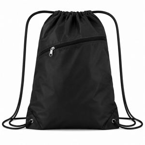 Custom Polyester Drawstring <b>Bag</b> with Zipper Pocket Lightweight <b>Foldable</b> Gym Sack for Basketball Sports Swimming Travel - Product Image 2