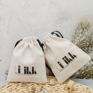 Customized Logo Print Organic Dust Bag Recyclable Cotton <b>Drawstring</b> <b>Pouch</b> Small Cotton <b>Drawstring</b> Jewelry <b>Pouch</b> Bag With Ribbon - Product Image 5