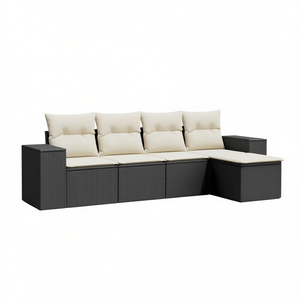 Conjunto de Sofá de Jardín Negro, Muebles de Ratán para Exteriores con Cojines de Espuma de Alta Densidad, Diseño Contemporáneo Impermeable - Product Image 1