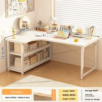 Bureau d'ordinateur en bois pour la maison, bureau d'étude d'angle pour étudiant, bureau d'écriture de couleur crème en forme de L avec étagère d'angle intégrée et tiroir