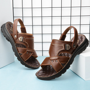 Sandalias de Playa de Cuero Genuino para Hombre, Sandalias de Dos Usos de Cuero Vacuno de Primera Capa, Antideslizantes, para Caminar al Aire Libre, Zapatos Casuales - Product Image 3