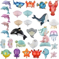 Nouveau ballon en film aluminium mat à thème animaux marins de dessin animé (baleine, homard, dauphin, méduse) pour décoration de fête sur le thème du monde sous-marin
