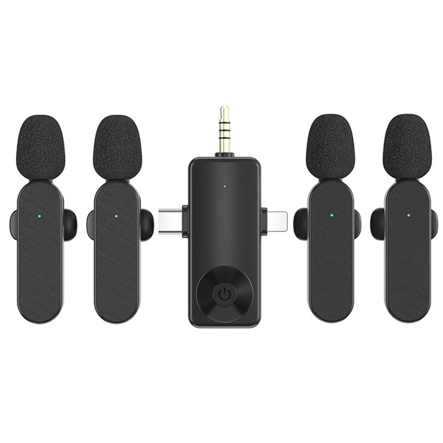 Wireless Lavalier MINI Microphone PORTABLE Collar Mic for Video Recording Interview Vlog With 4 Microphones Auto Noise Reduction