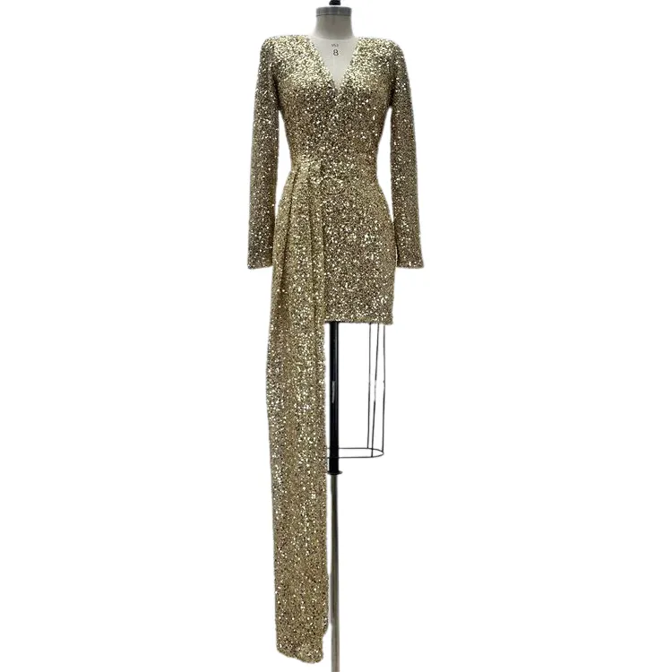 Sparkly Dress Long Sleeve Party Dress Women Celebrate Brand Evening Holiday Dress High Quality Control