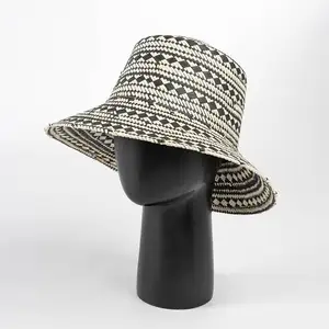 2024 mode kertas rumput topi jerami warna campuran Hepburn Bowler tanpa tepian topi jerami wanita wanita luar ruangan