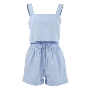 L'estate dei nuovi pantaloncini <span class=keywords><strong>a</strong></span> righe da donna Set di pigiama comodo abbigliamento Casual in tinta unita sopra il ginocchio abbigliamento alla moda - Product Image 1