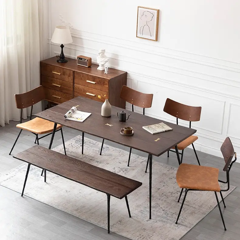 مجموعة كراسي طاولة عتيقة من الخشب الاسكندنافي المصمت الحديث البسيط بتصميم صناعي فاخر من البلوط الخفيف