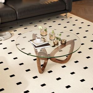 <span class=keywords><strong>Mesa</strong></span> de Centro de Diseño Nórdico Simple para Sala de Estar, Mueble de Madera Sólida con Vidrio Templado Redondo, Ecológico y Duradero - Product Image 2