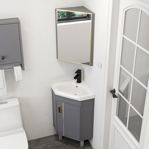 Mueble de <span class=keywords><strong>Baño</strong></span> Moderno de PVC Gris con Lavabo de Cerámica, Mueble de <span class=keywords><strong>Baño</strong></span> con Lavabo Integrado Resistente al Agua - Product Image 3