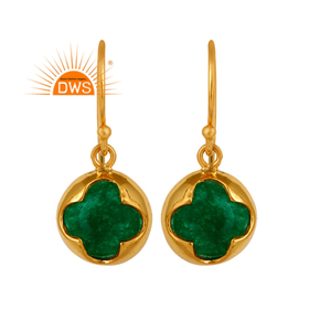 Green Aventurine Gemstone Earrings Handmade Gold Plated Silver Dangle Hook Earrings Designer Jewelry Manufacturer - Product Image 1